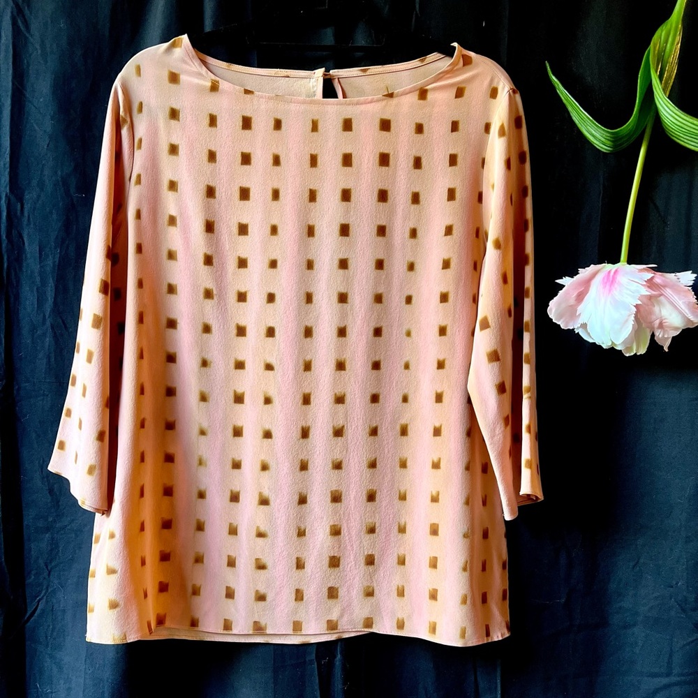 Silk top by boutique designer. Peachy/apricot color. Size Med. Hand dyed.